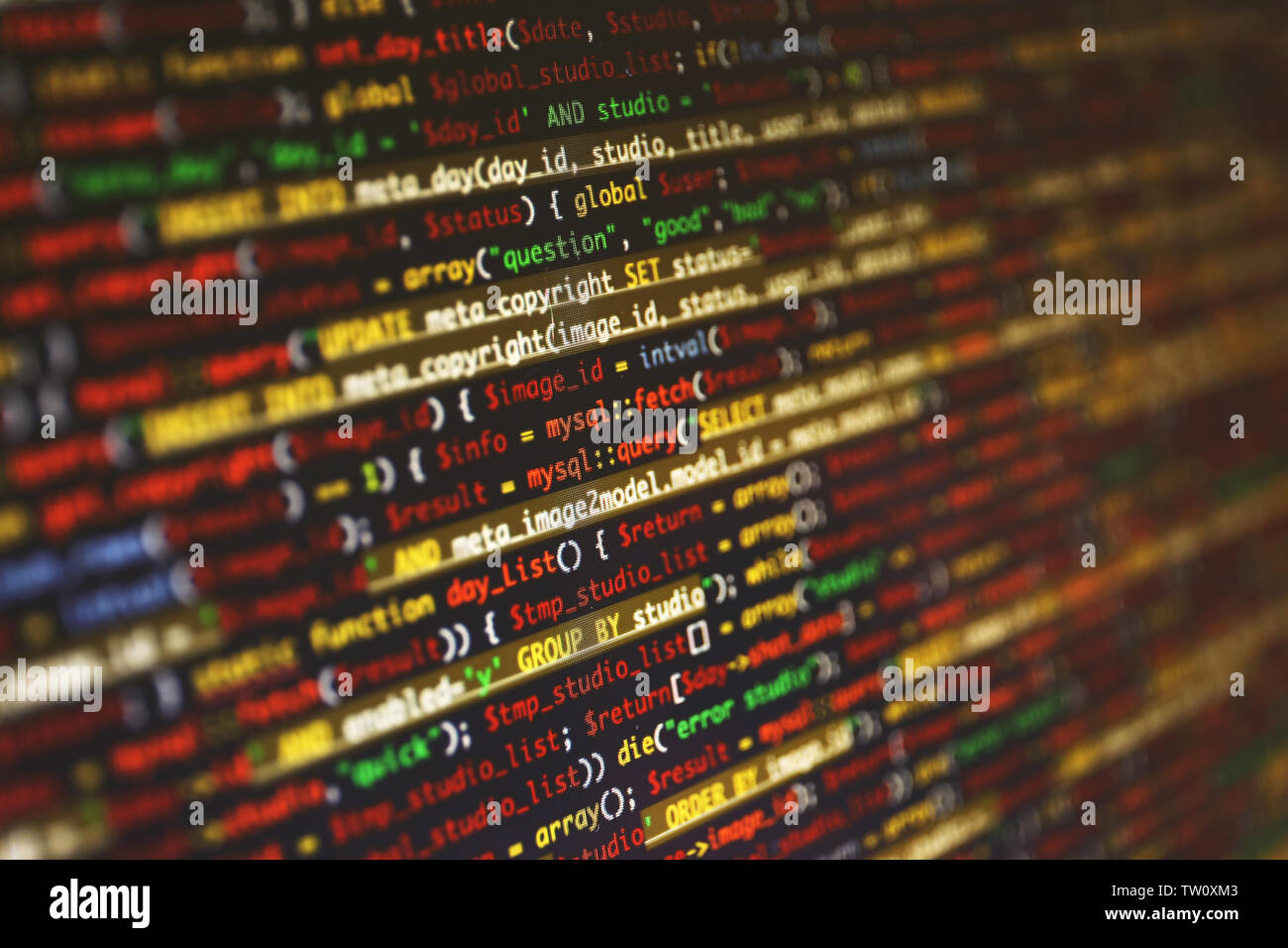 Site Web codes sur écran d'ordinateur, gros plan Banque D'Images