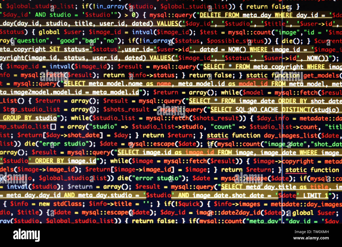 Site Web codes sur écran d'ordinateur, gros plan Banque D'Images