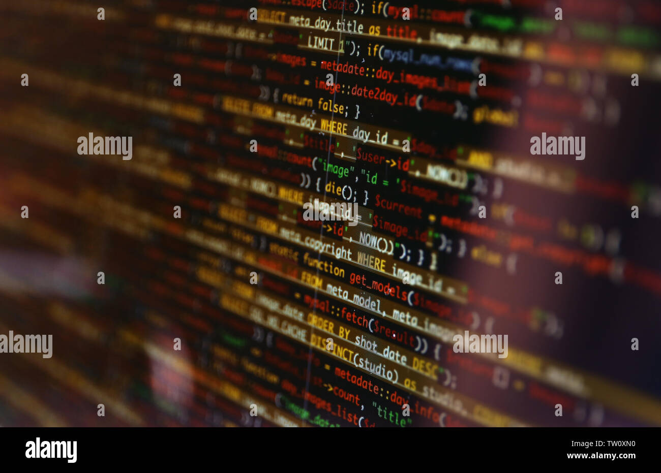 Site Web codes sur écran d'ordinateur, gros plan Banque D'Images