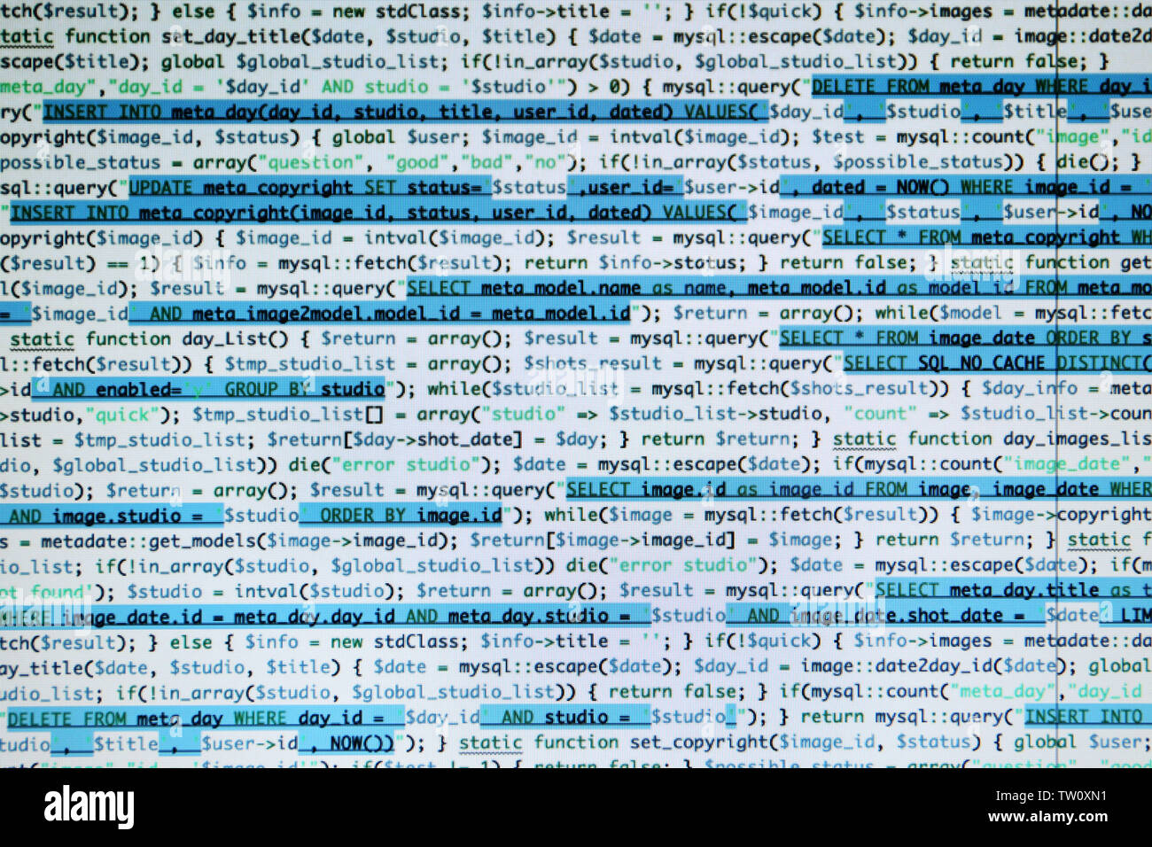 Site Web codes sur écran d'ordinateur, gros plan Banque D'Images
