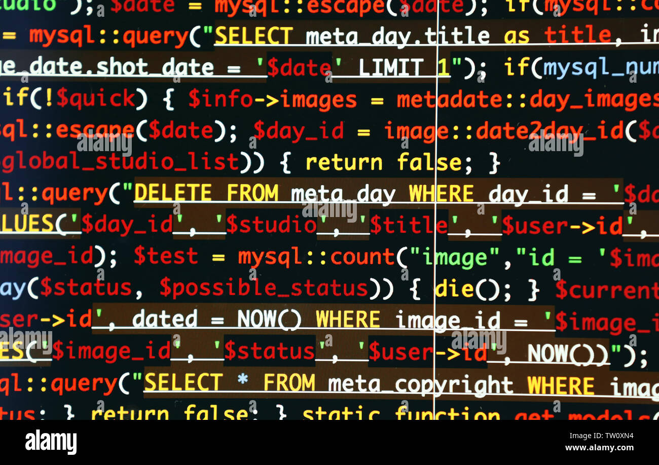 Site Web codes sur écran d'ordinateur, gros plan Banque D'Images