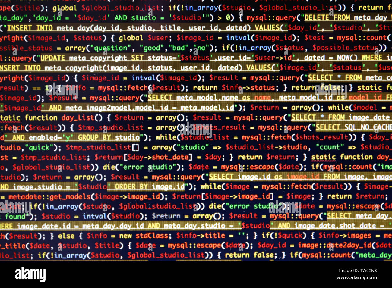 Site Web codes sur écran d'ordinateur, gros plan Banque D'Images