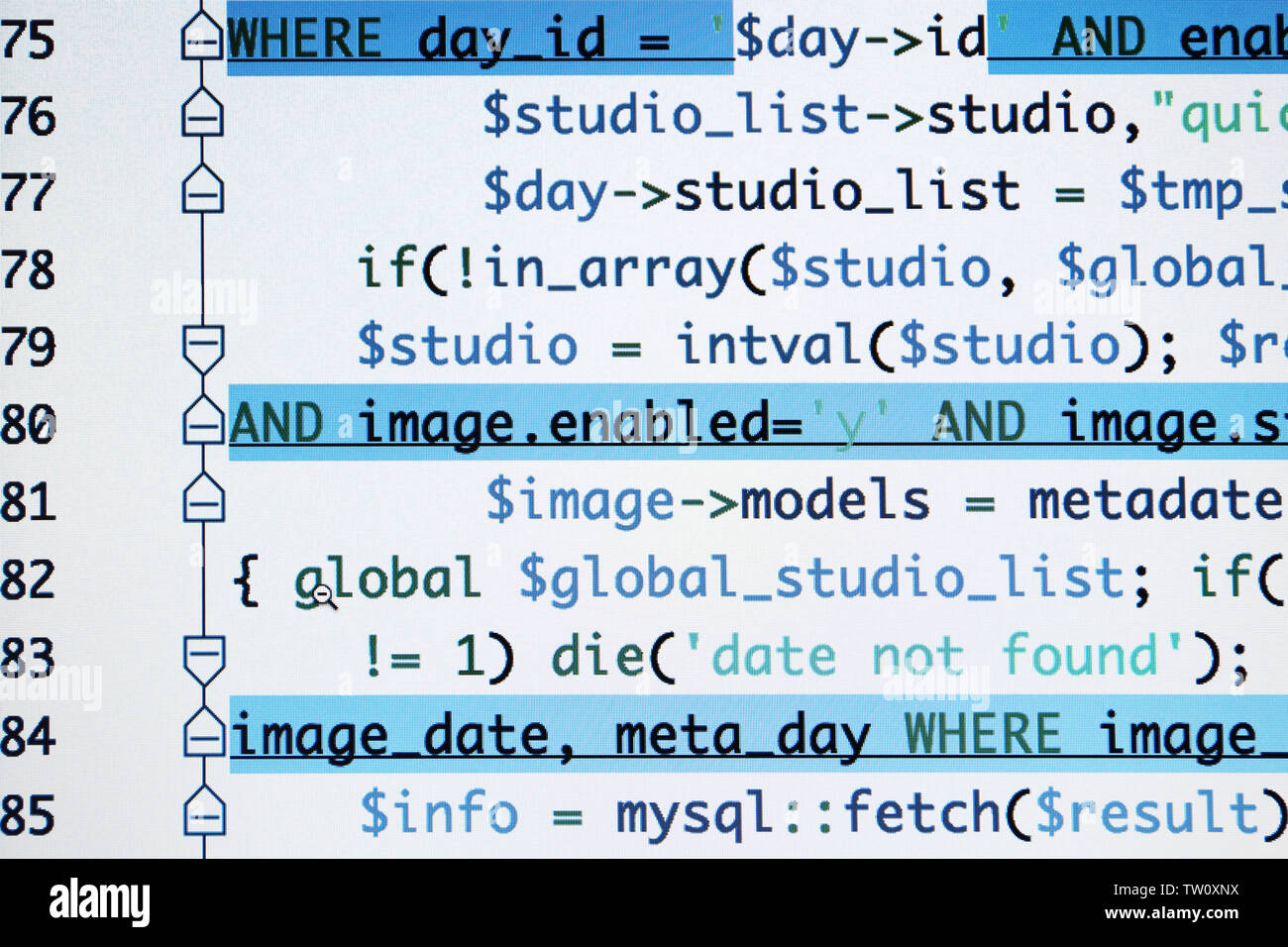 Site Web codes sur écran d'ordinateur, gros plan Banque D'Images