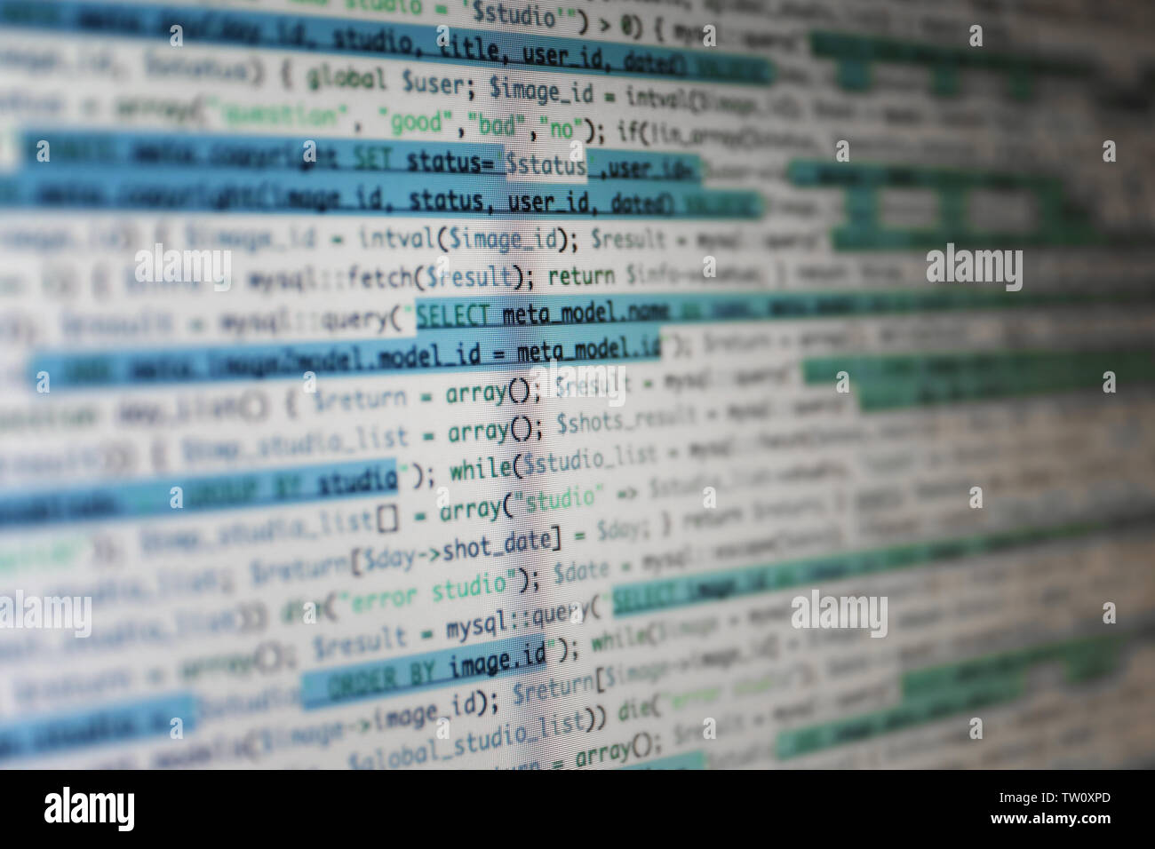 Site Web codes sur écran d'ordinateur, gros plan Banque D'Images