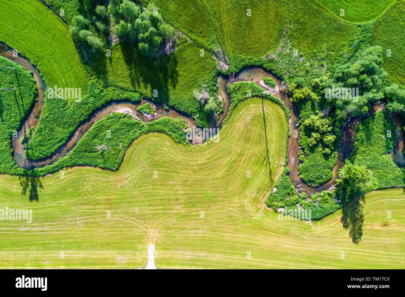 Allemagne, Bavière, Allgäu, vue aérienne des méandres de la rivière Guenz Banque D'Images