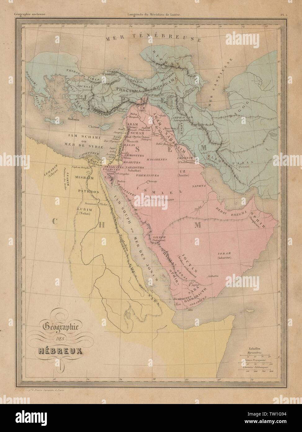 Géographie des Hébreux. Monde des Israélites. Saoudite. MALTE-BRUN c1871 la carte Banque D'Images