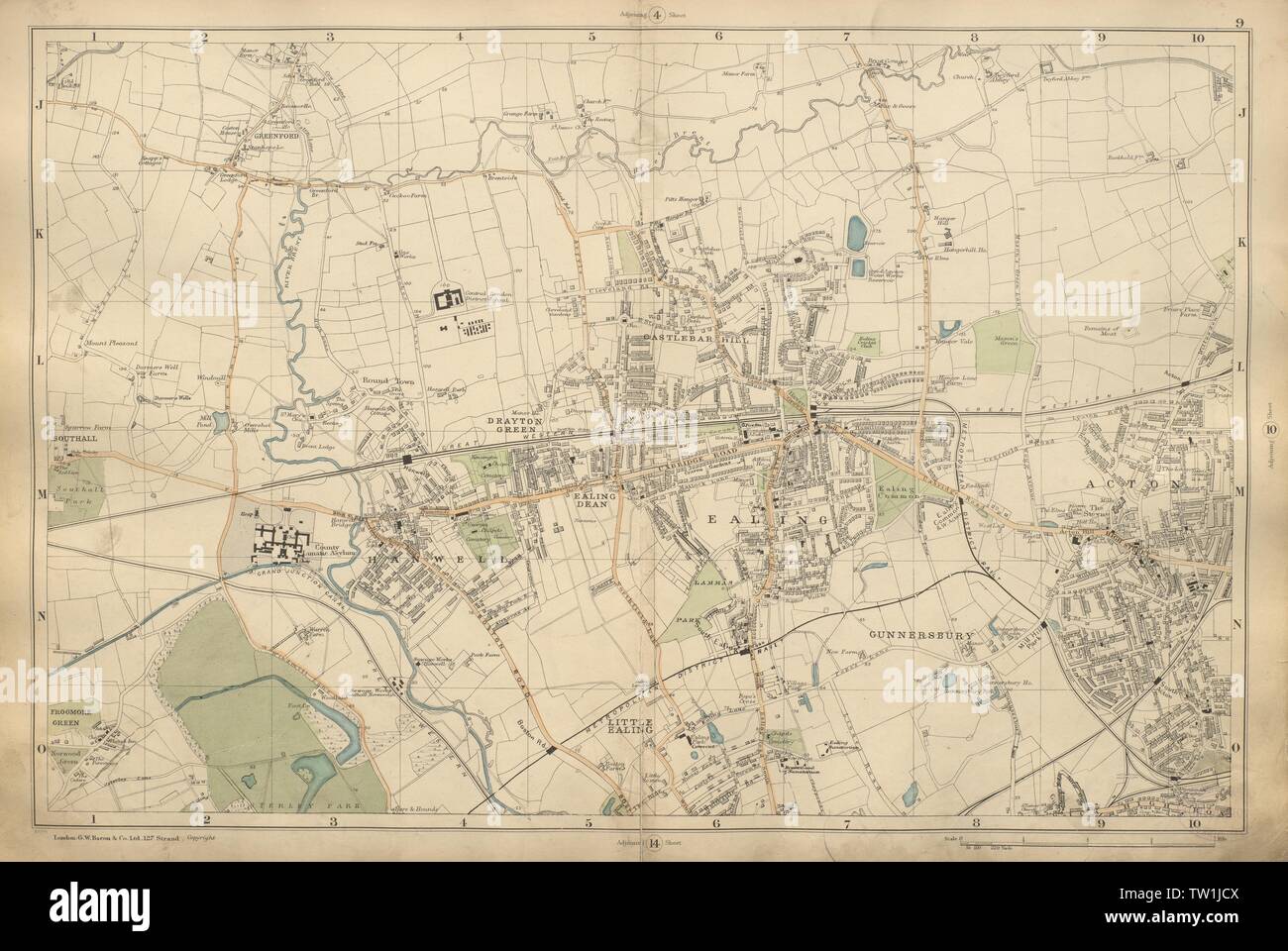 EALING/ACTON Greenford Hanwell Gunnersbury Hanger Lane Perivale BACON 1900 map Banque D'Images