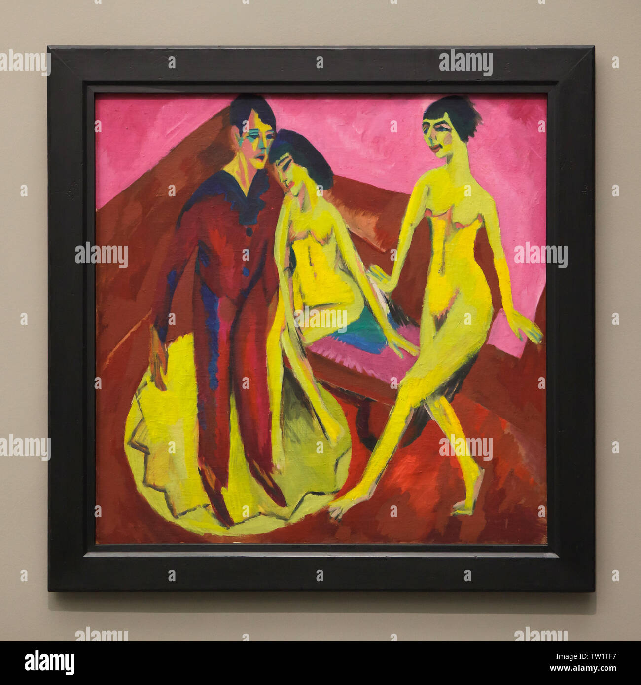 La peinture de l'école 'Dancing' ('Ballet School') par peintre expressionniste allemand Ernst Ludwig Kirchner (1914-1925) sur l'affichage dans la Pinakothek der Moderne à Munich, Bavière, Allemagne. Banque D'Images
