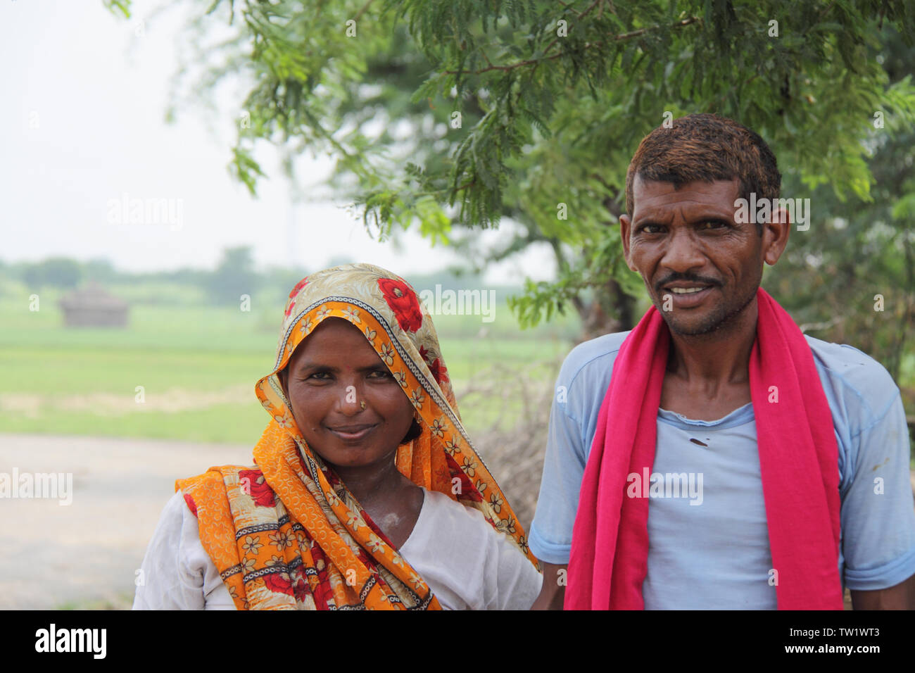 Portrait d'un couple rural mature, Inde Banque D'Images