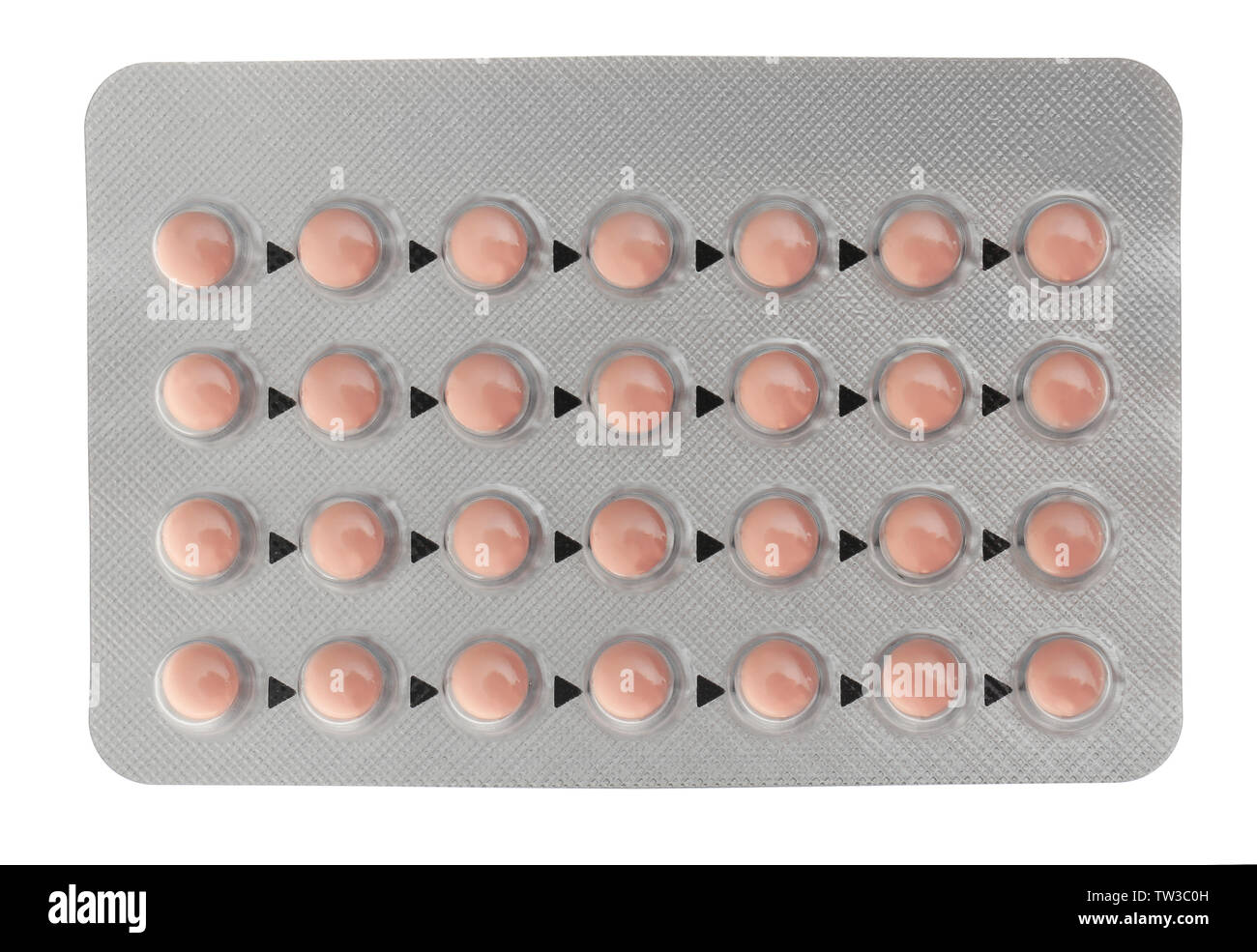 La contraception orale concept. Paquet de pilules sur fond blanc Banque D'Images