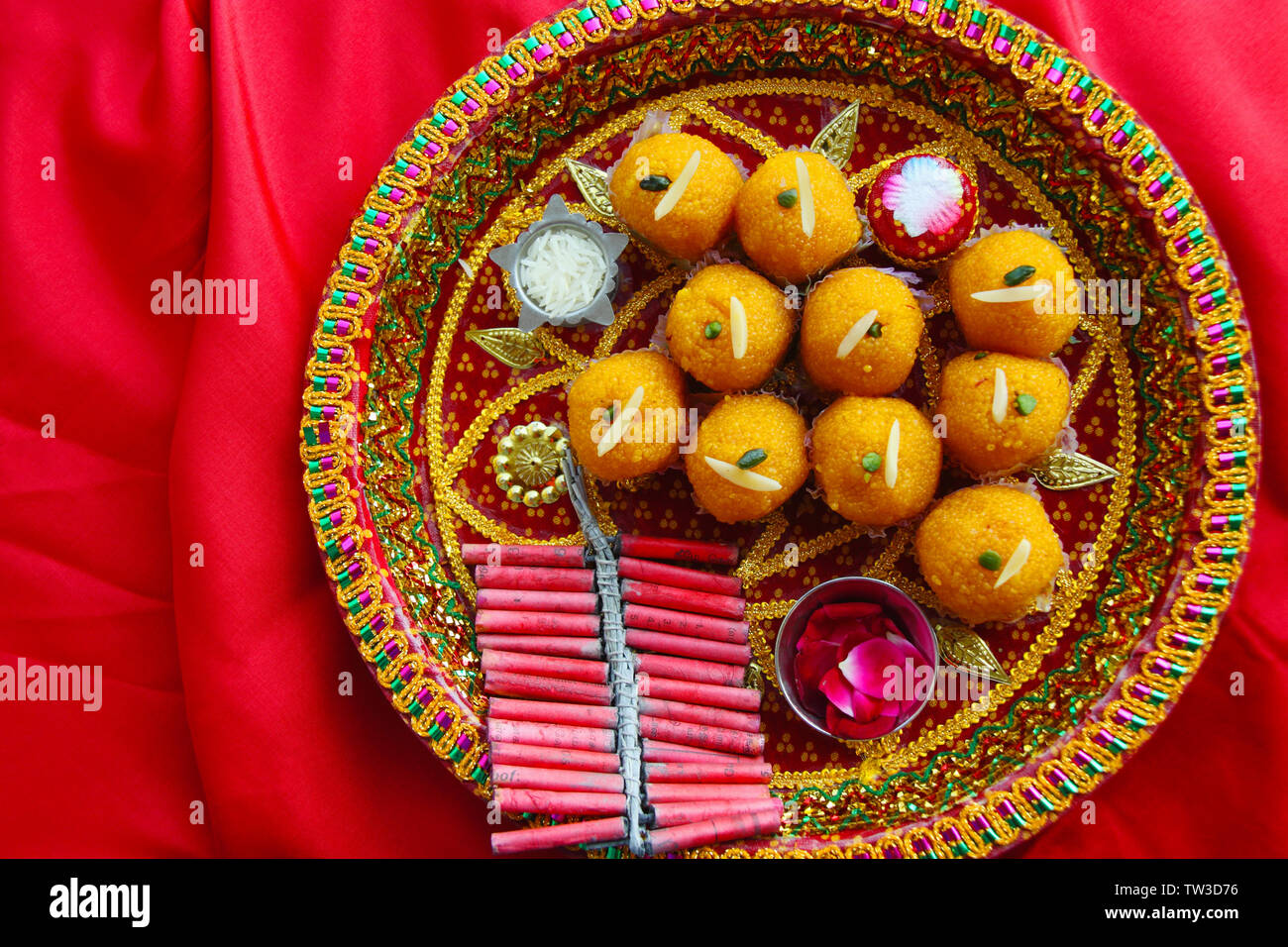 Gros plan d'un diwali pooja thali Banque D'Images