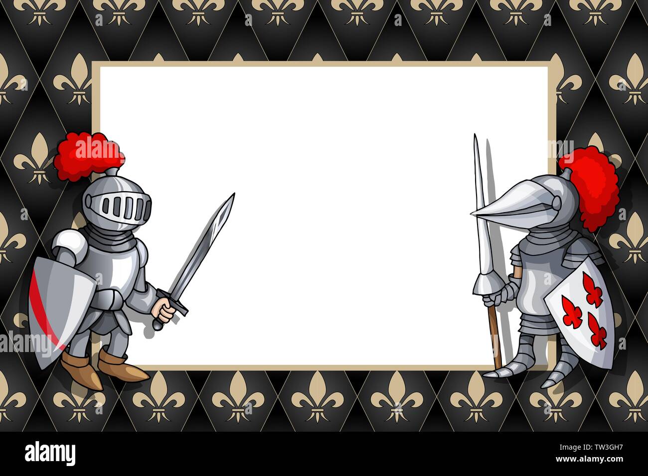 La structure horizontale avec Knight à l'épée et le bouclier sur le contexte médiéval Illustration de Vecteur