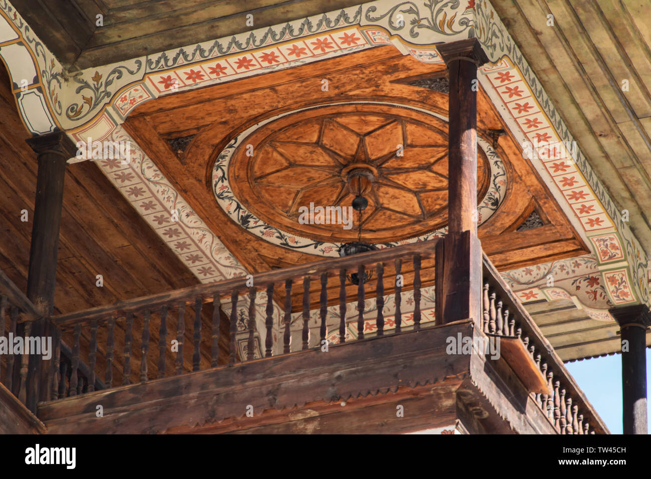 Vue de la récolte de bois de plafond, monastère de Rila, Bulgarie Banque D'Images