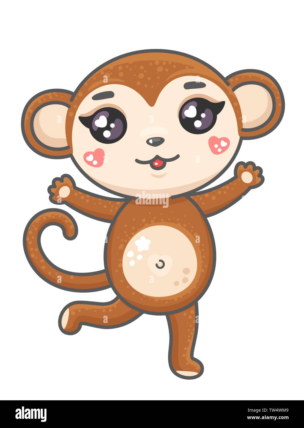 Cute monkey cartoon vector illustration. Smiling bébé animal singe dans le style kawaii isolé sur fond blanc. Illustration de Vecteur