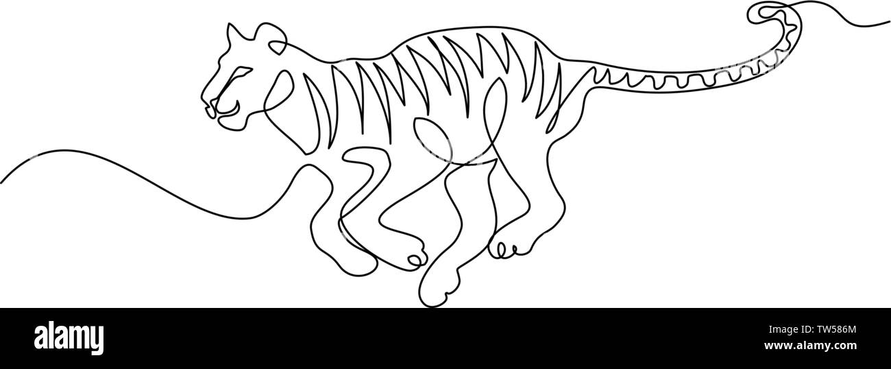 Dessin d'une ligne continue. Le saut du tigre. Vector illustration Illustration de Vecteur