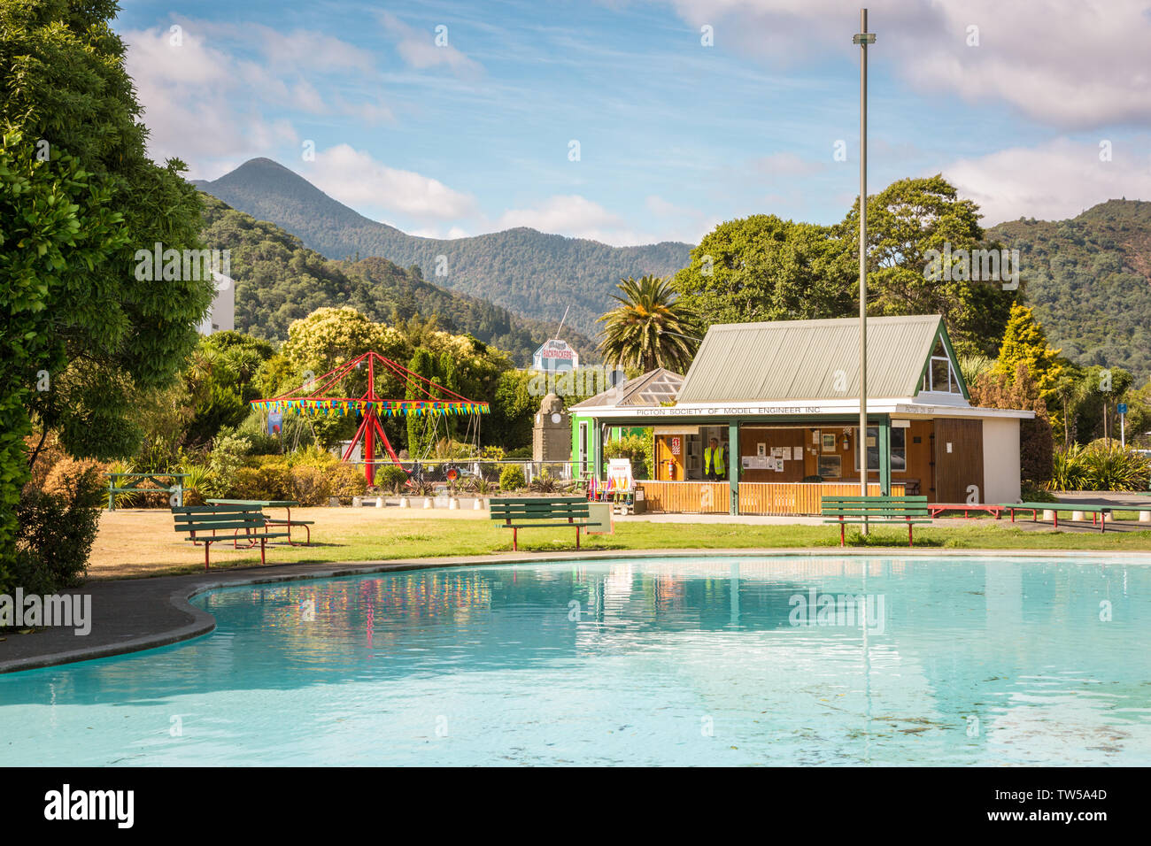 Parc, port de ferry de Picton, île du Sud, Nouvelle-Zélande Banque D'Images