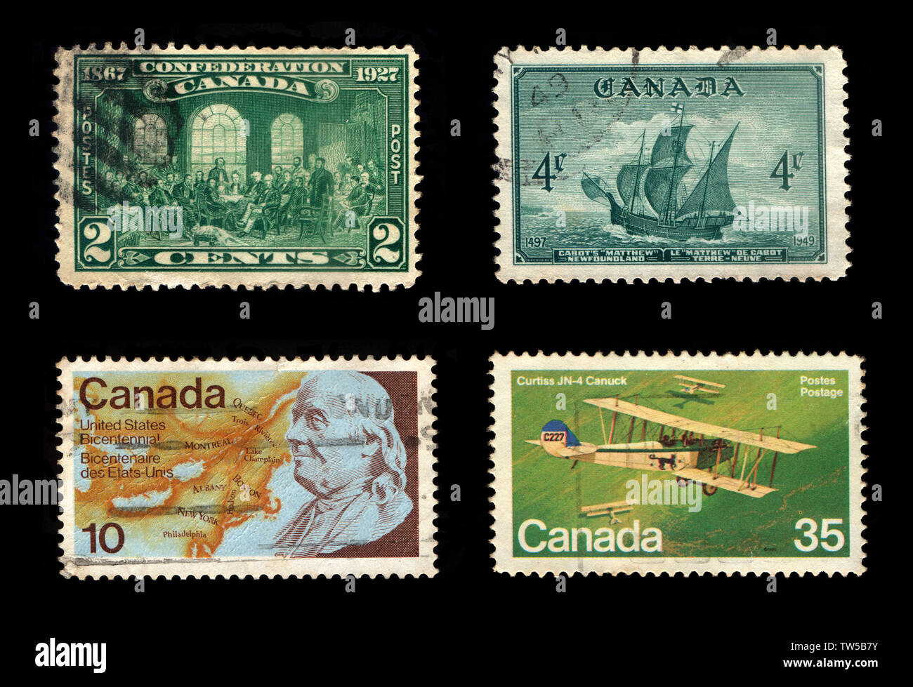 Des timbres du Canada (isolé sur fond noir) Banque D'Images