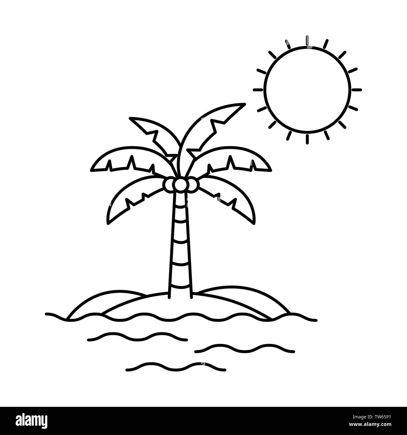 Silhouette de palmier avec des cocotiers sur l'île Illustration de Vecteur