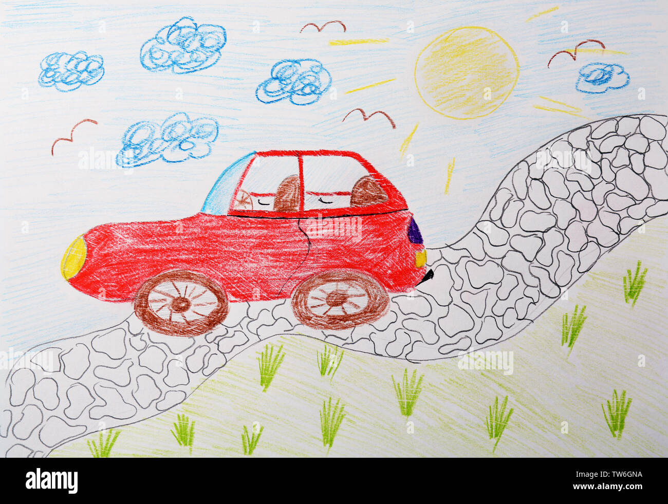 Dessin d'enfant de voiture rouge Banque D'Images