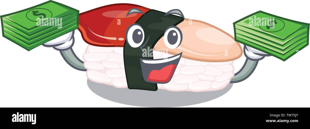 Avec de l'argent dans le sac de sushi hokkigai forme mascot Illustration de Vecteur