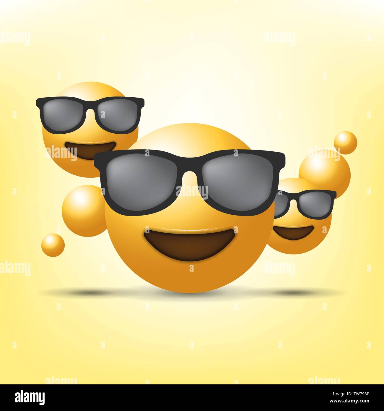 Cute smiling émoticône portant des lunettes noires, Smiley. Illustration de Vecteur