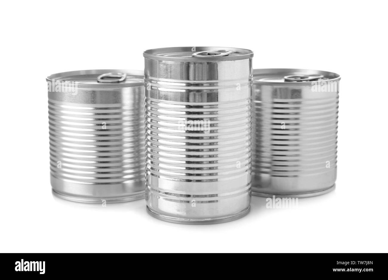 Les différentes boîtes de conserve sur fond blanc Photo Stock - Alamy
