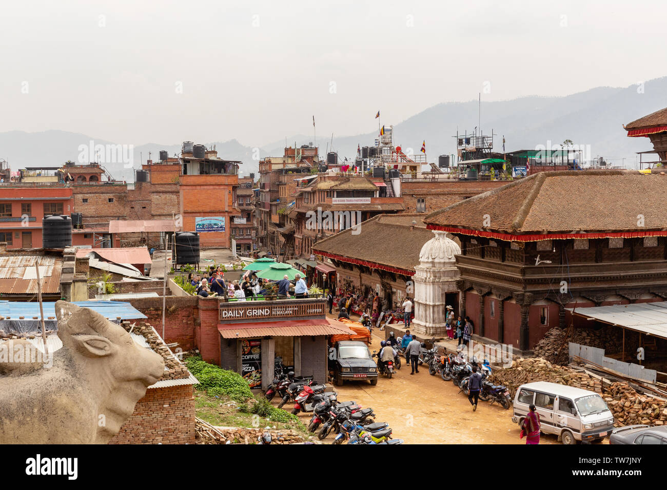 Rue bondée d'au-dessus, Bhaktapur, Province N° 3, Népal, Asie Banque D'Images