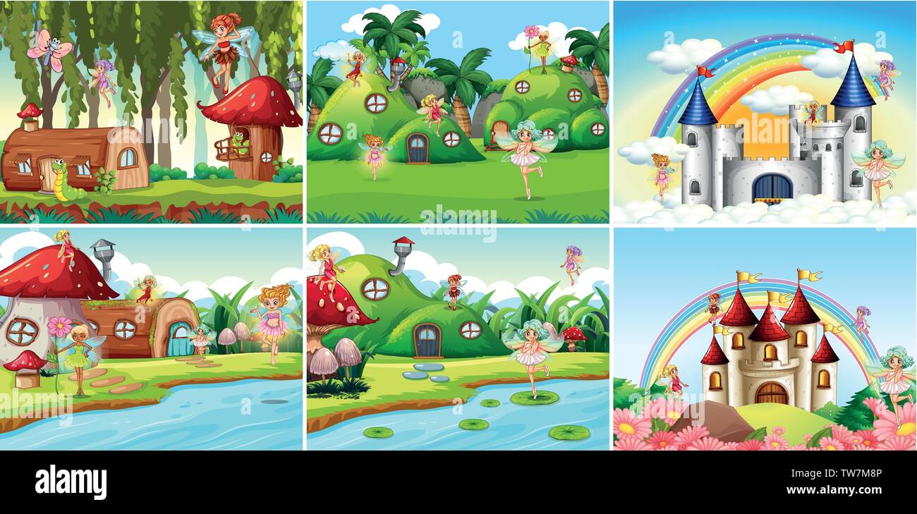 Ensemble d'Imaginaire Paysage illustration Illustration de Vecteur