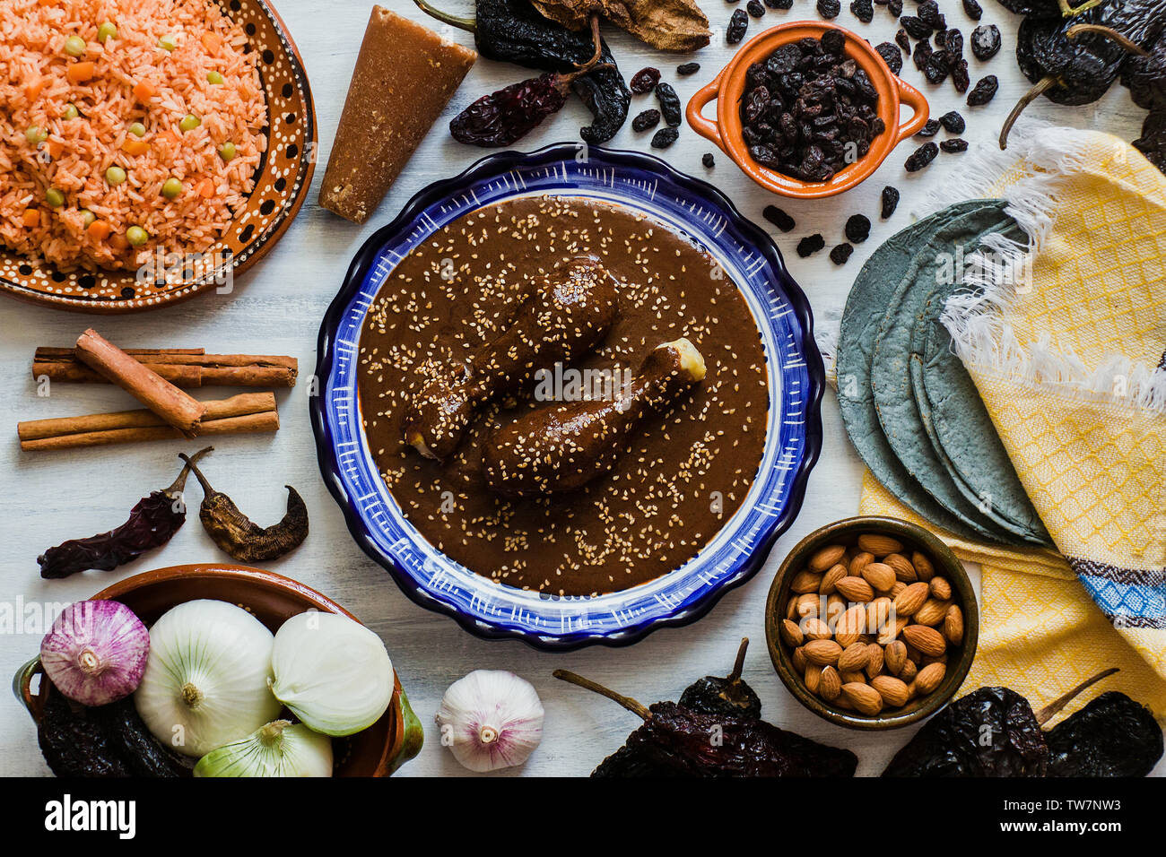 Mole mole poblano Mexicano, ingrédients, aliments épicés mexicains au Mexique traditionnel Banque D'Images