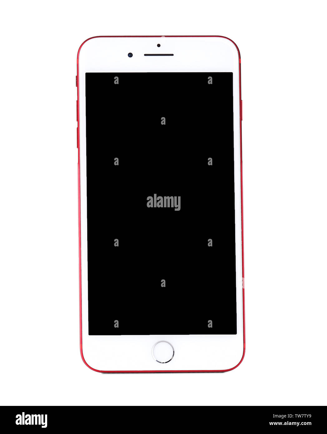 KIEV, UKRAINE - 6 octobre, 2017 : Rouge iPhone 7 plus sur fond blanc Banque D'Images