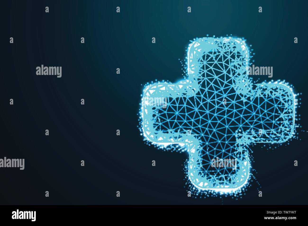 Santé médical, franchi la ligne polygonale, bleu avec bord émietté sur bleu ciel de nuit avec des points, des étoiles et ressemble à constellation, illustration Illustration de Vecteur