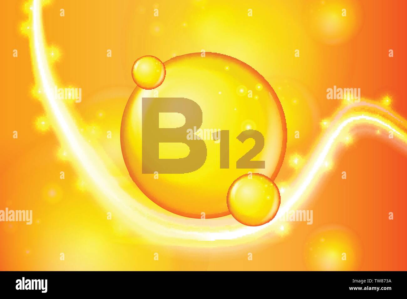 La vitamine B12 shining gold comprimé capsule de l'icône . Complexe de vitamines avec formule chimique. shine gold sparkles. médicale et pharmaceutique d'annonces. Vector illust Illustration de Vecteur