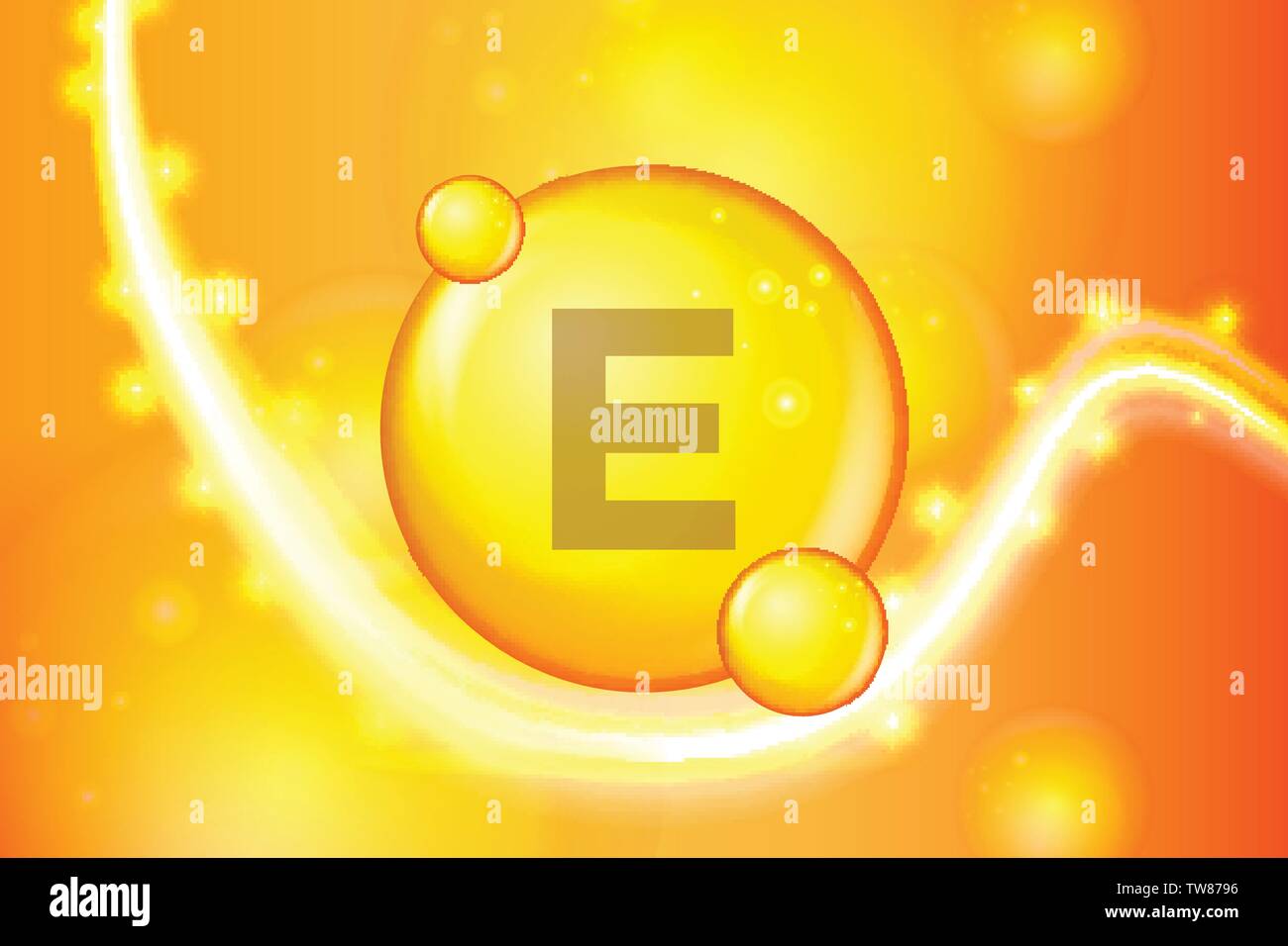 La vitamine E brillant or comprimé capsule de l'icône . Complexe de vitamines avec formule chimique. shine gold sparkles. médicale et pharmaceutique d'annonces. Illustra vecteur Illustration de Vecteur