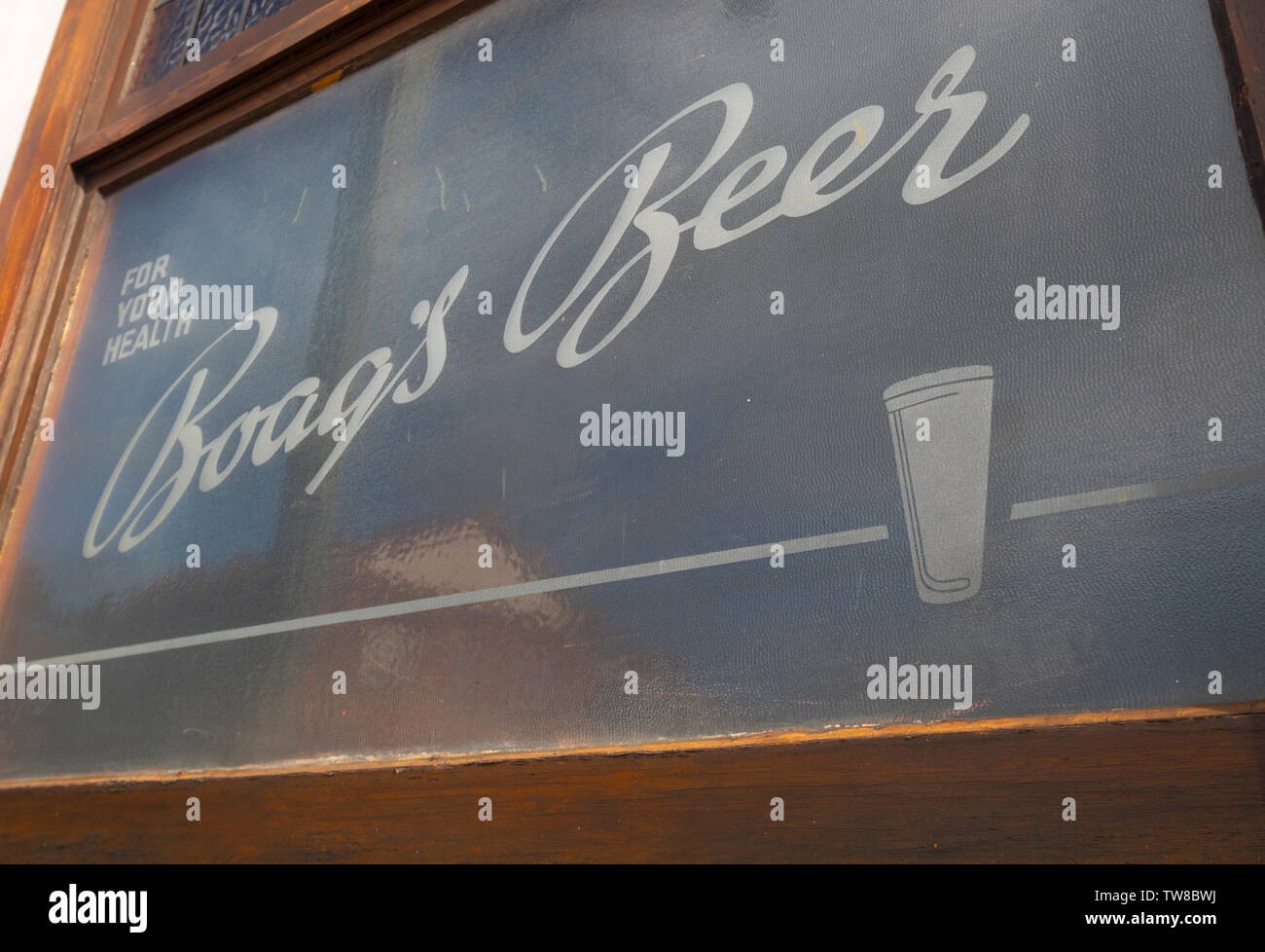 Boag's beer publicité sur une fenêtre d'hôtel à Launceston en Tasmanie, Australie. Banque D'Images