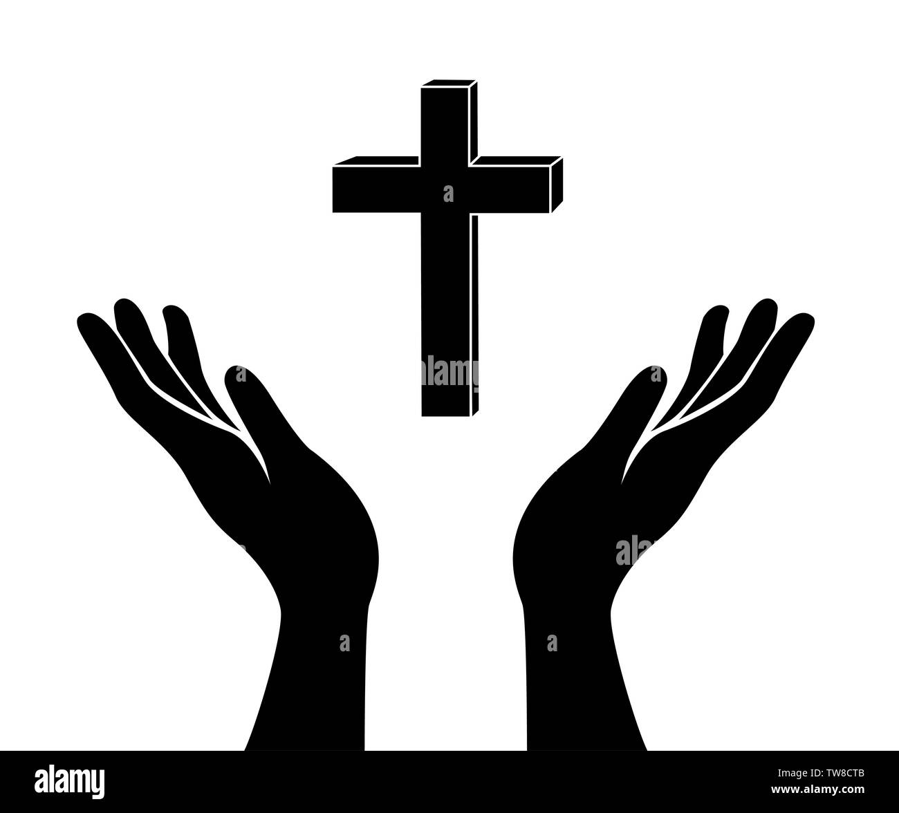 La main et le signe en forme de croix Jésus Christ Banque D'Images