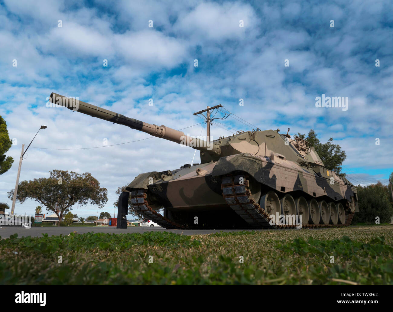Un ancien de l'armée australienne Leopard à Jerilderie, New South Wales, Australie Banque D'Images