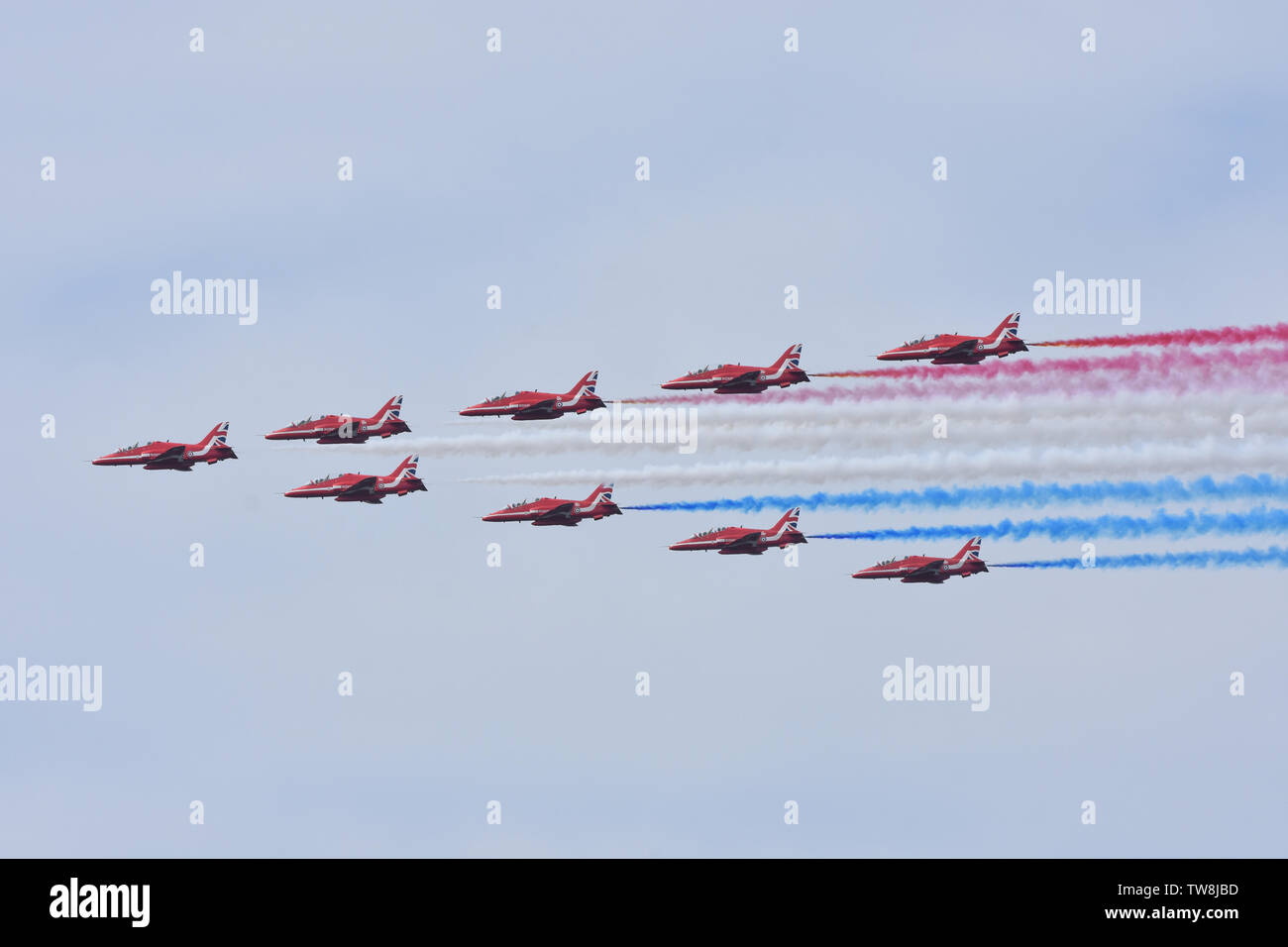 Des flèches rouges - 9 vol en formation en septembre 2018 Bouremouth air Festival Banque D'Images