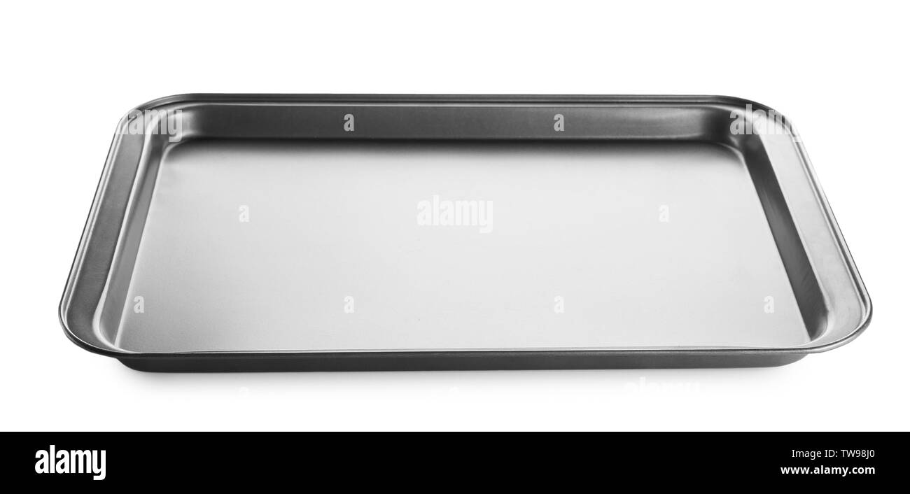 Plaque à pâtisserie vide pour four sur fond blanc Banque D'Images