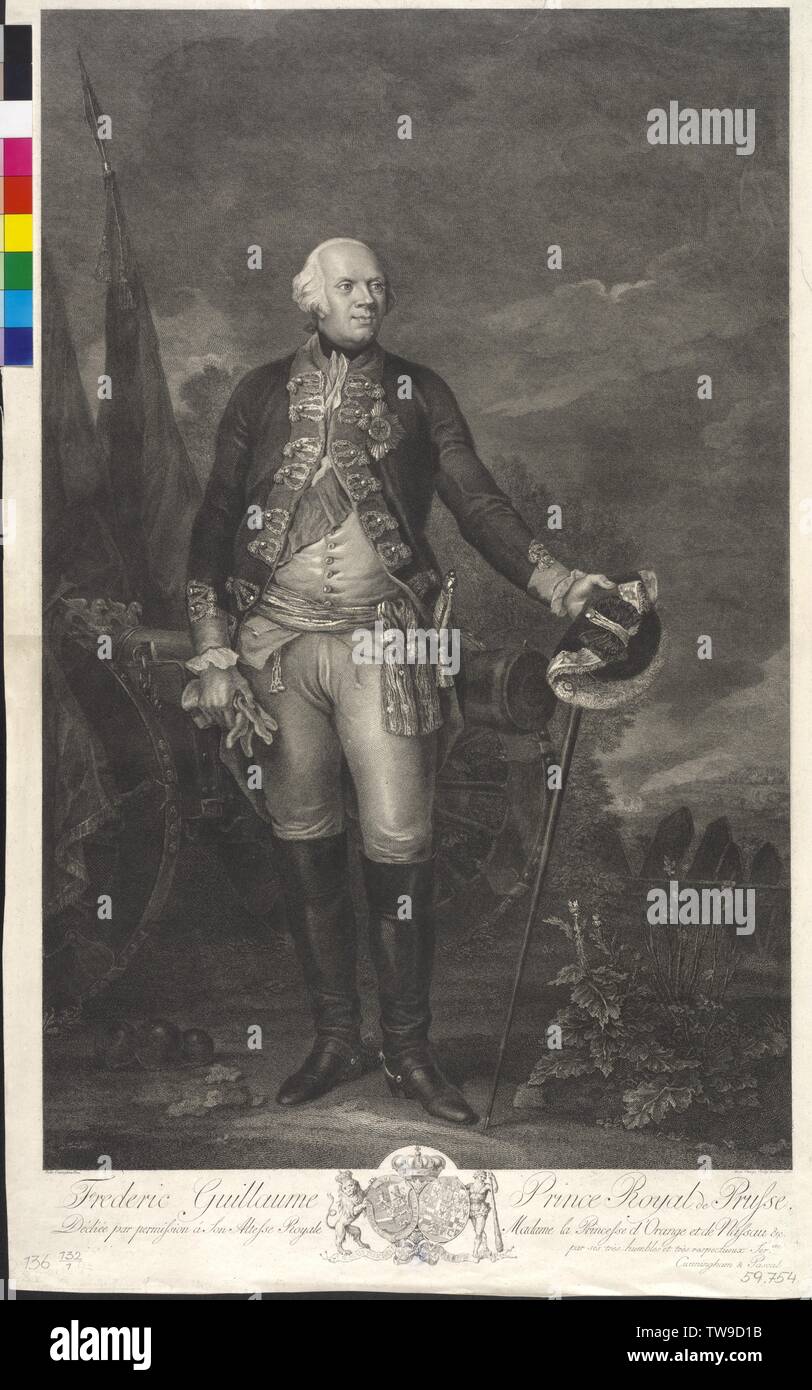 Frédéric-guillaume II, roi de Prusse, gravure sur cuivre / gravure par Domenico Cunego basé sur une peinture par Edward Francis Cunningham. blason, Additional-Rights Clearance-Info-Not-Available- Banque D'Images