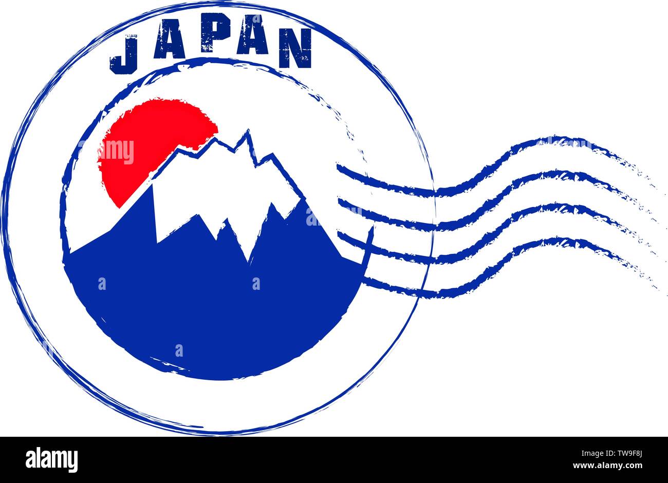 Fuji Torii et Japon stamp style sur fond blanc . Illustration de Vecteur