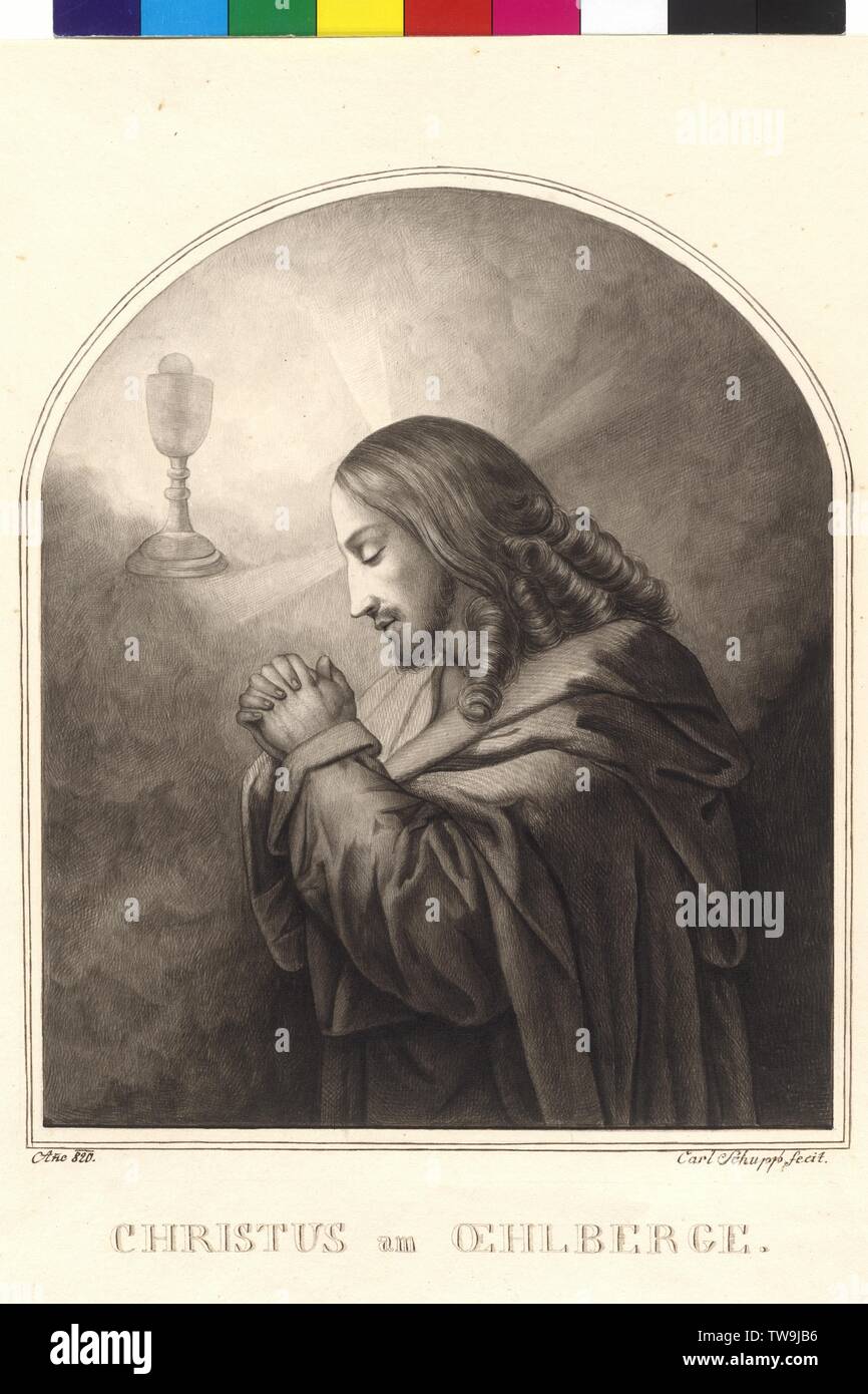 L'agonie dans le jardin, le Christ dans la prière au mont des Oliviers, dessin pinceau en noir par Carl Schupp, signé et daté 1820, Additional-Rights Clearance-Info-Not-Available- Banque D'Images