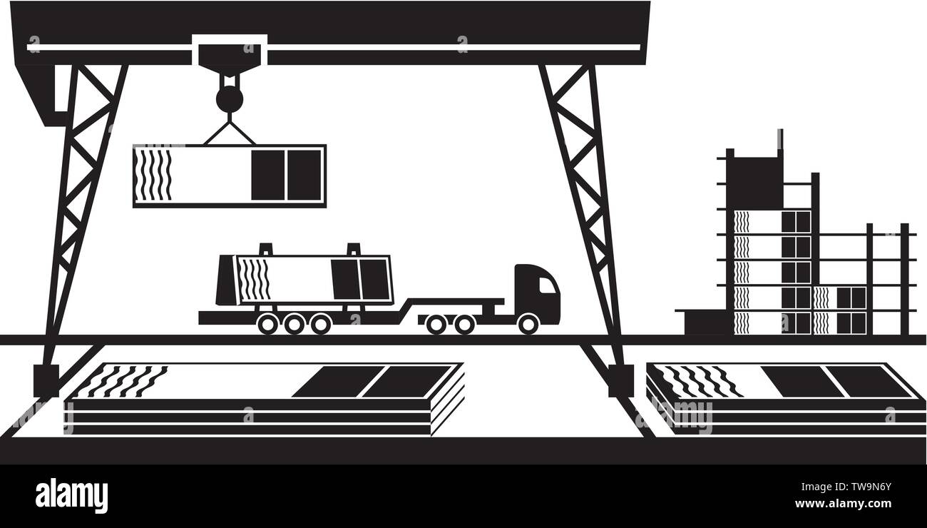 Assemblage et transport de murs rideaux de la construction - vector illustration Illustration de Vecteur