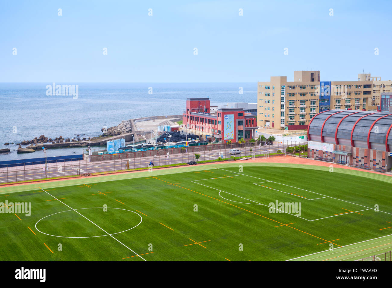 Keelung, Taïwan - septembre 7, 2018 : terrain de football de la National Taiwan Ocean University Banque D'Images