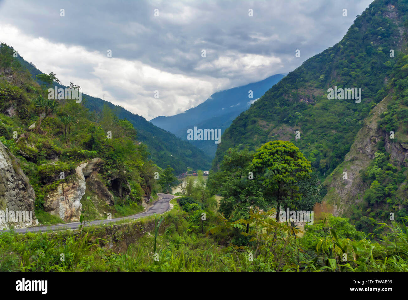 Nuageux au Lachen, Sikkim, Inde. Banque D'Images