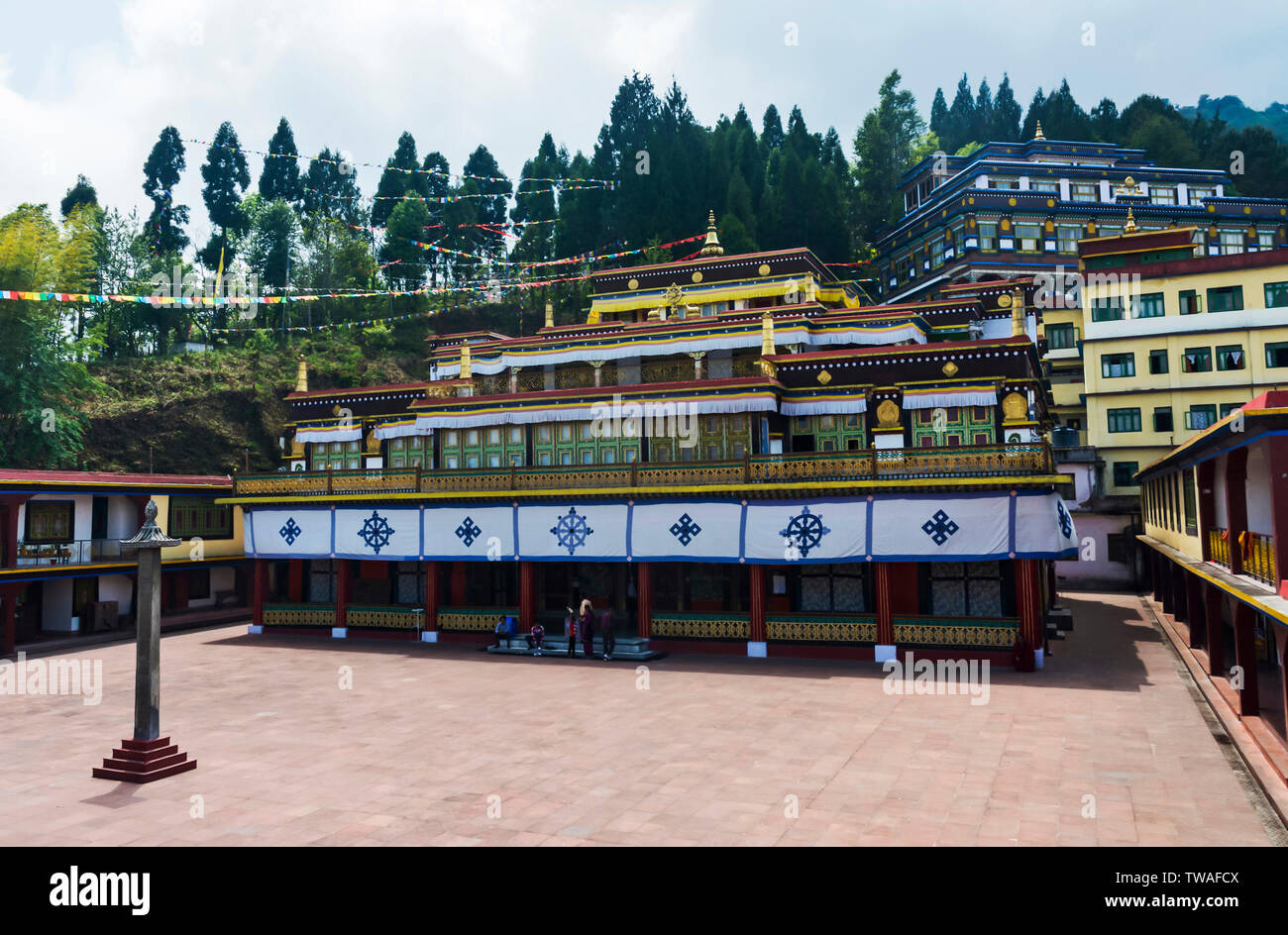 Le Sikkim, INDE, Mai 2014, Tourisme à Rumtek monastère. Banque D'Images