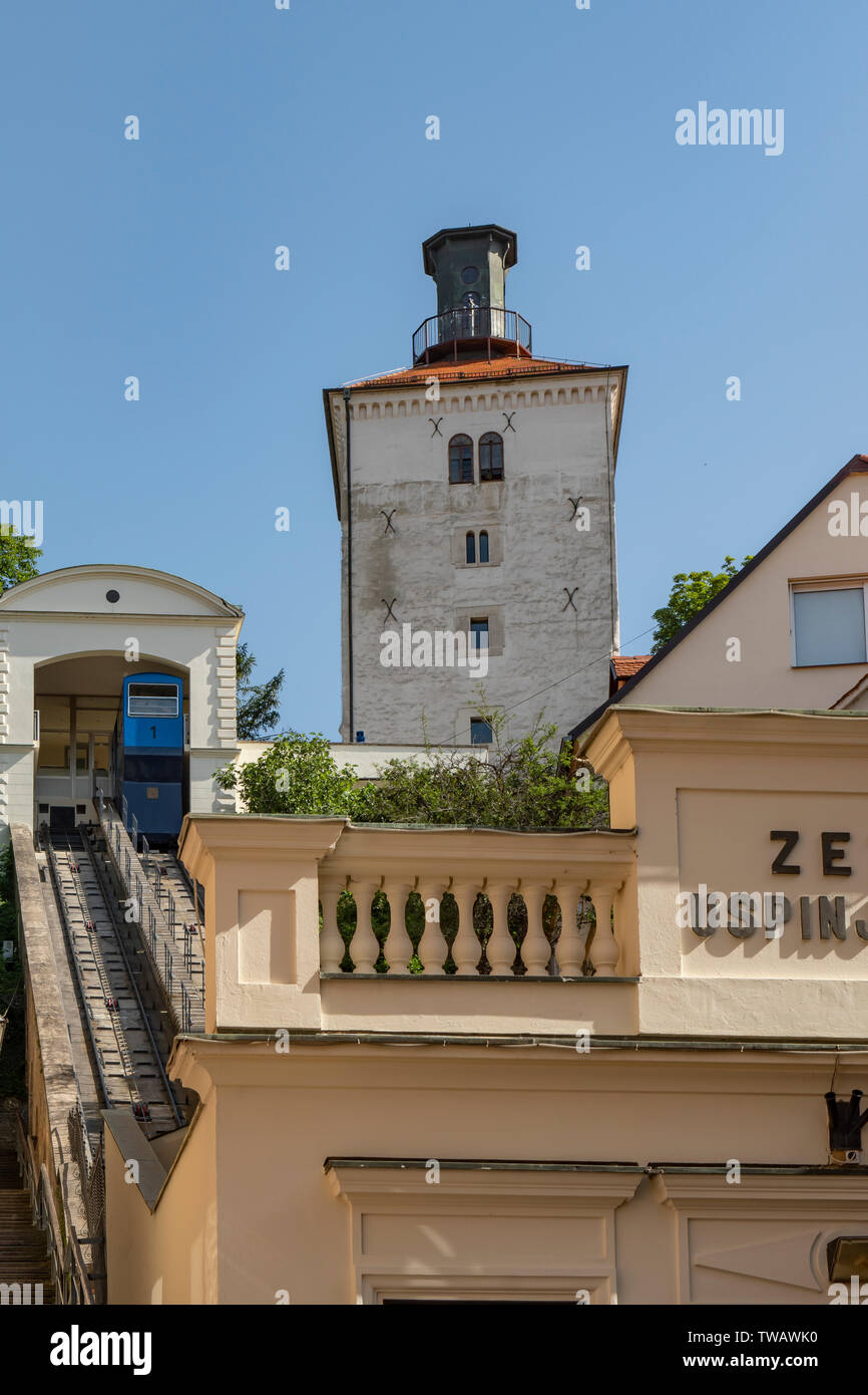 Le funiculaire et la tour Lotrscak, Zagreb, Croatie Banque D'Images