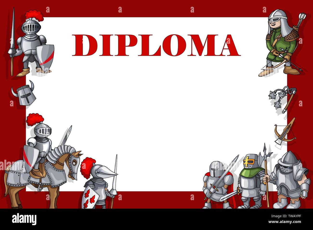 Un diplôme d'éducation horizontale avec les chevaliers du châssis situé sur fond rouge Illustration de Vecteur