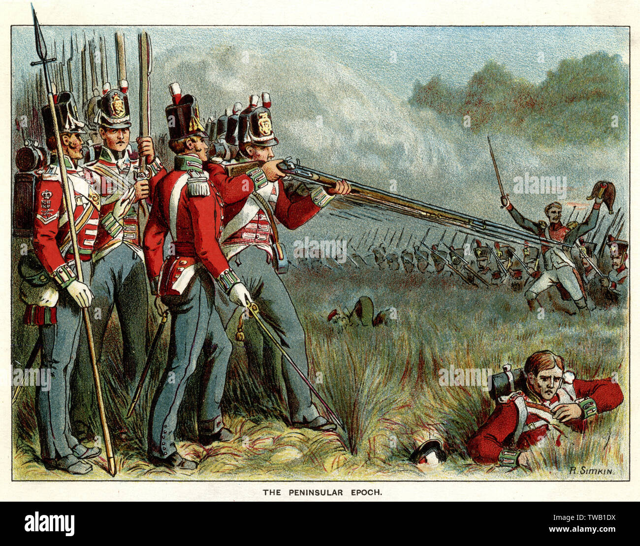 L'infanterie britannique de tirer sur l'ennemi pendant la Guerre Péninsulaire Date : vers 1810 Banque D'Images