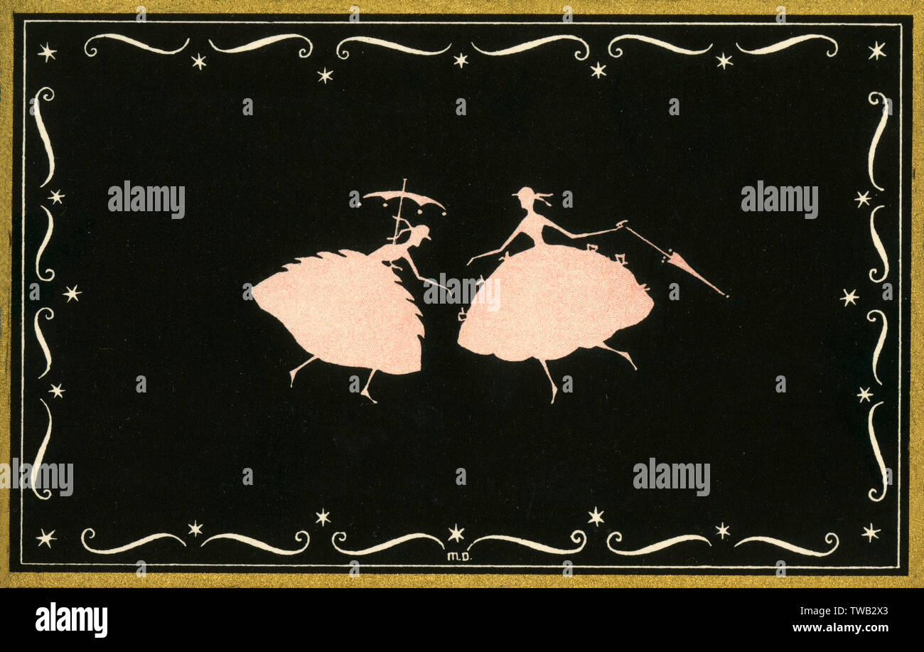 Carte silhouette inverse intéressant des Pays-Bas - cette carte situé dans  une bordure décorative montrant deux femmes identiques avec des parasols  chaque message d'autres. Date : vers 1910 Photo Stock - Alamy