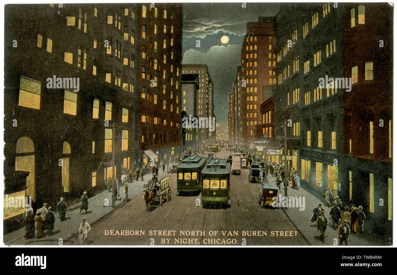 Vue nocturne de Dearborn Street, Chicago, USA Banque D'Images